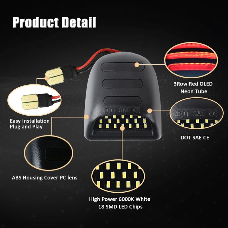 Best View LED License Plate Light Tag Lamp Assembly - Tag Lights Led with Red OLED Neon Tube - Compatible with Chevy Silverado Suburban Tahoe GMC Sierra 1500 2500 3500 HD Escalade EXT, 2 Pieces - Image 3